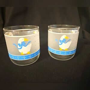 Vintage 1980's Libbey Drinking Glasses 2 Juice Duck Goose Country Farmhouse 3.5"